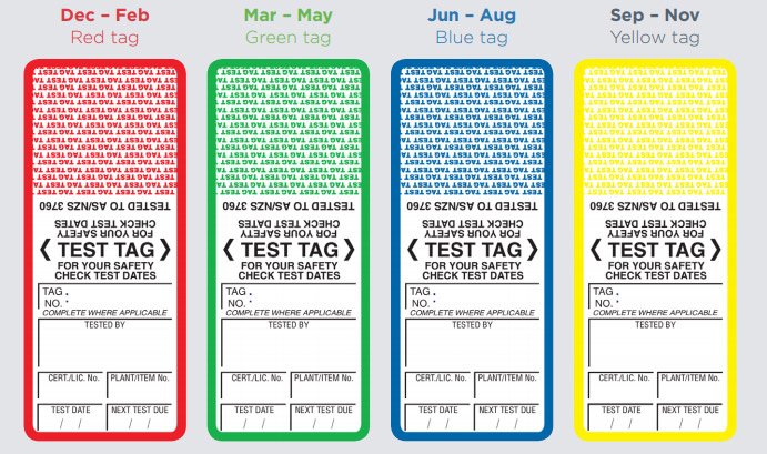Test and tag colours - VIC, NSW, QLD, SA, WA